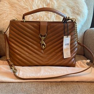 NWT Rebecca Minkoff Edie Large Top Handle Satchel Crossbody Caramello Brown Bag